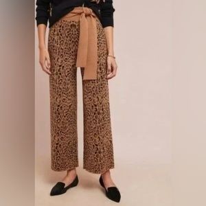 Knitted leopard print wide leg pants